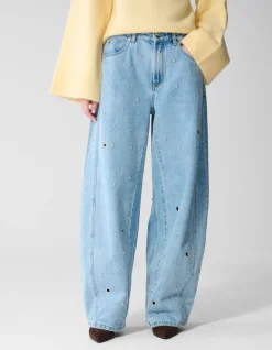 Studded Baggy Fit Jeans Blauw