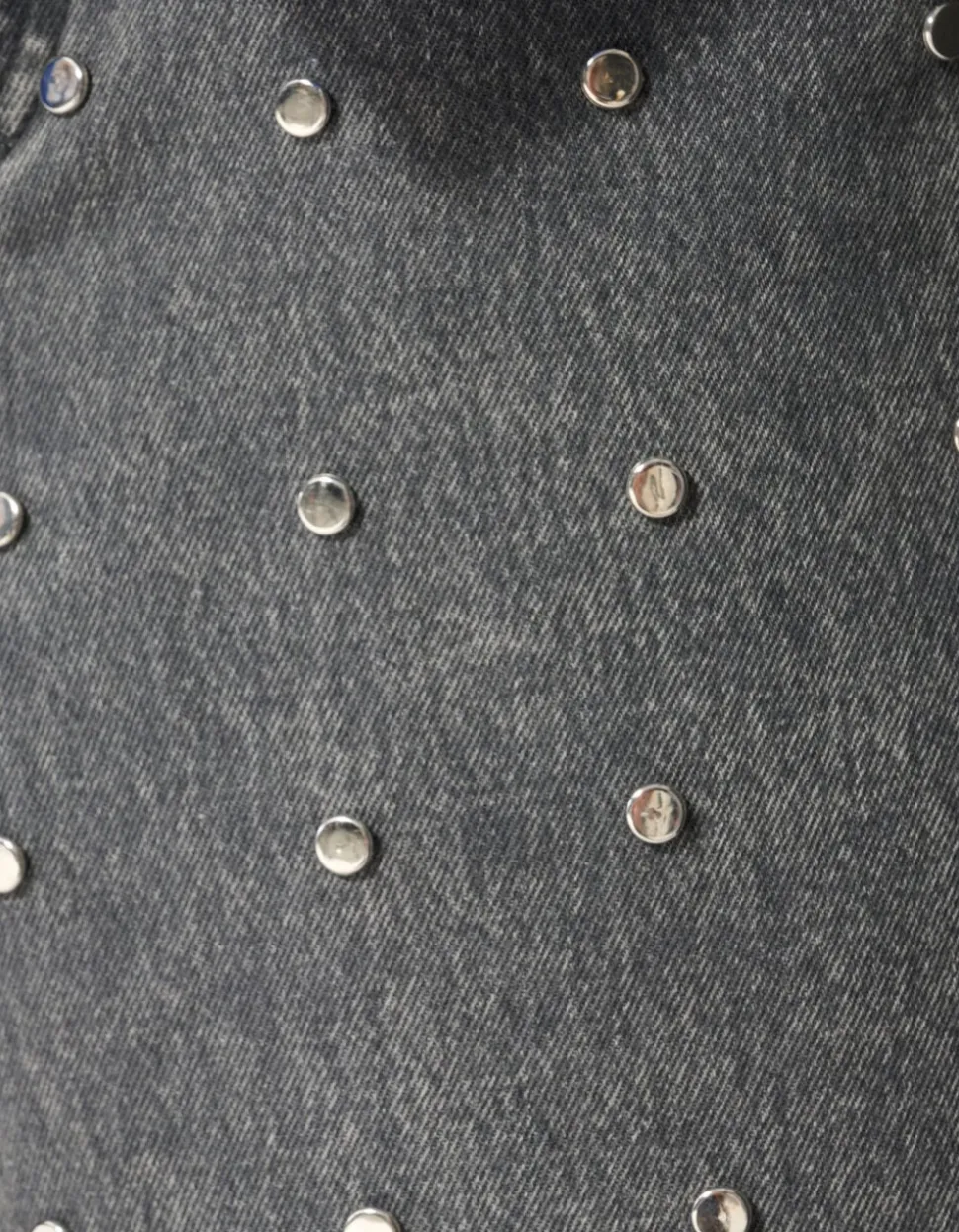 Studded Denim Jort Grijs
