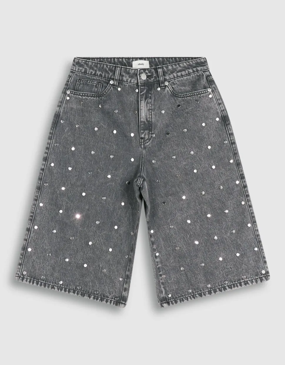Studded Denim Jort Grijs