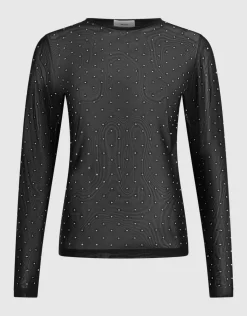 Studded Mesh Top Zwart
