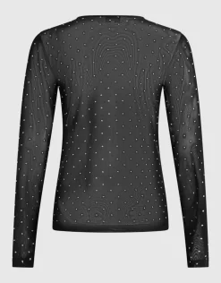 Studded Mesh Top Zwart