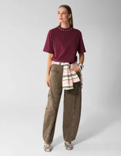 Studded T-shirt Donkerrood