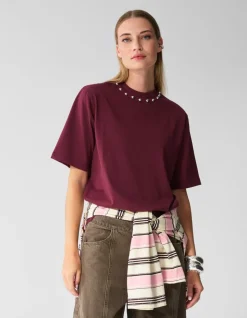 Studded T-shirt Donkerrood