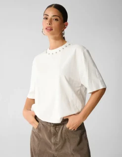 Studded T-shirt Gebroken Wit