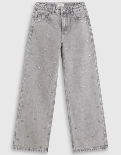 Studded Wide Leg Fit Jeans Grijs