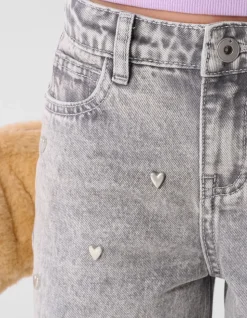 Studded Wide Leg Fit Jeans Grijs