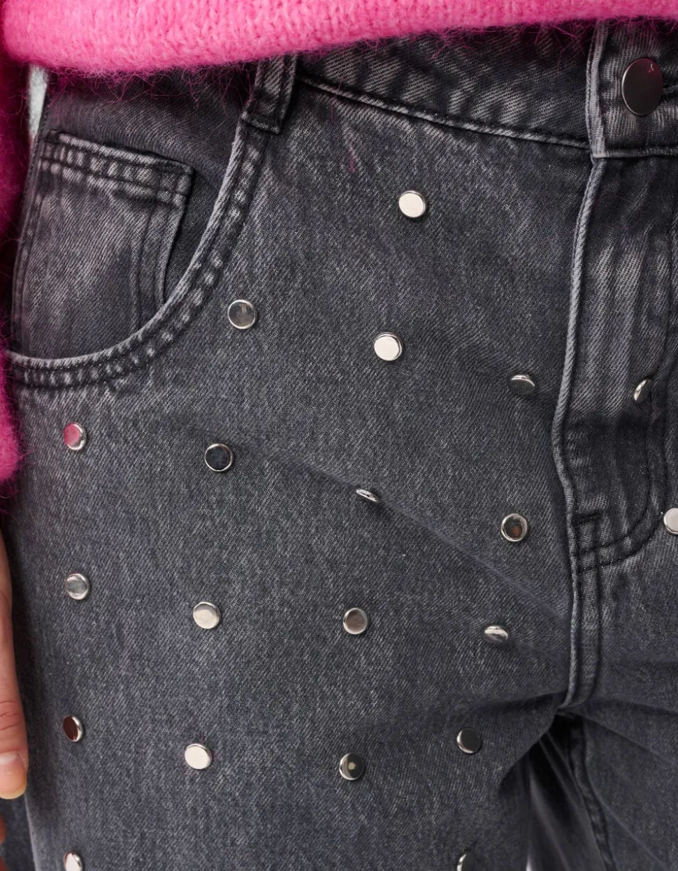 Studs Barrel Fit Jeans Grijs