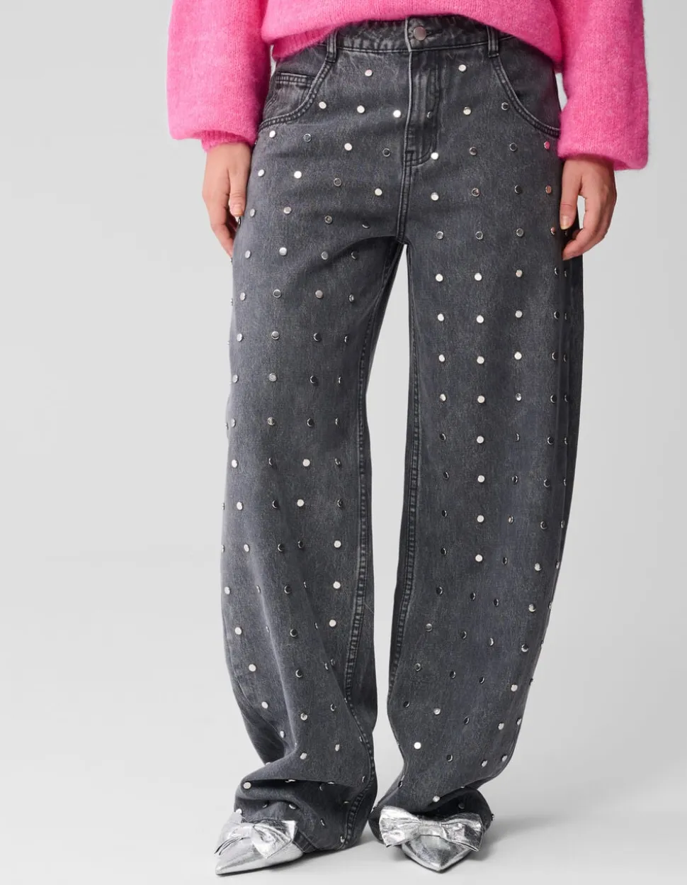 Studs Barrel Fit Jeans Grijs