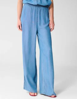 Studs Wide Leg Fit Denim Broek Blauw