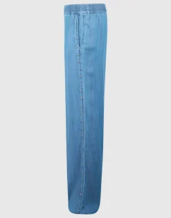Studs Wide Leg Fit Denim Broek Blauw
