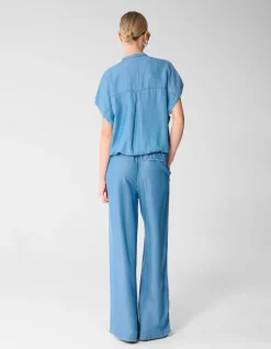 Studs Wide Leg Fit Denim Broek Blauw