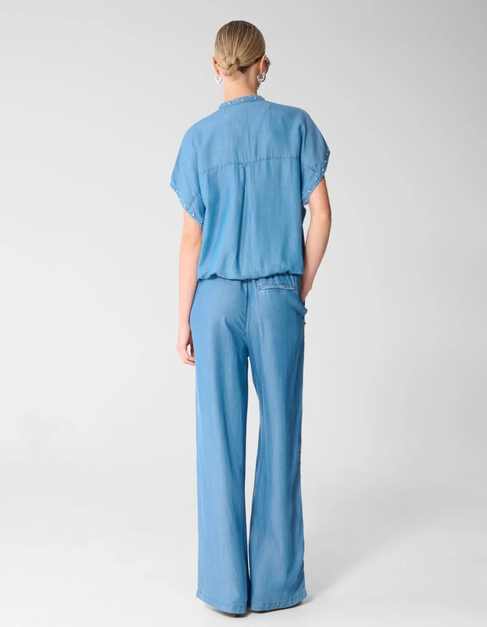 Studs Wide Leg Fit Denim Broek Blauw