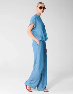 Studs Wide Leg Fit Denim Broek Blauw