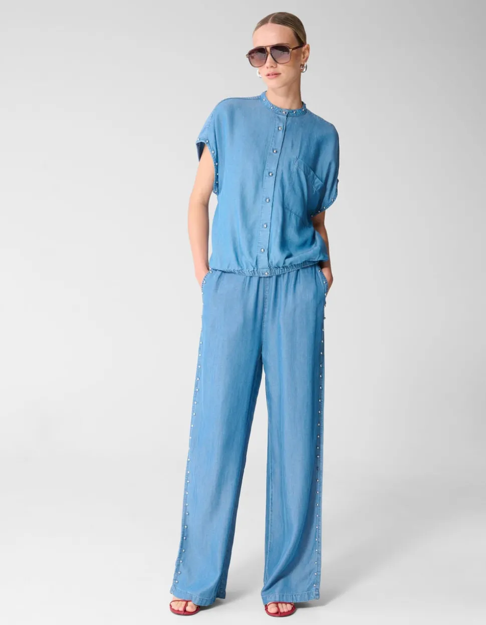 Studs Wide Leg Fit Denim Broek Blauw