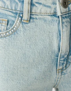 Studs Wide Leg Fit Jeans Bleached