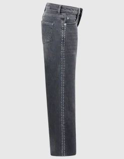 Stud Wide Leg Fit Jeans Donkergrijs
