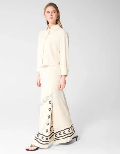 Sun Embroidery Maxi Rok Gebroken Wit