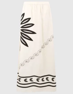 Sun Embroidery Maxi Rok Gebroken Wit