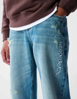 Text Relaxed Fit Jeans Mediumstone