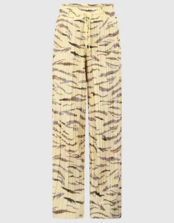 Tijger Plissé Wide Leg Broek Lichtgeel