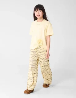 Tijger Plissé Wide Leg Broek Lichtgeel