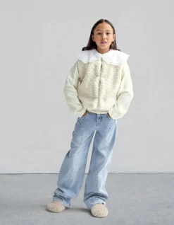 Ultra Wide Leg Fit Wavy Parel Jeans Bleached