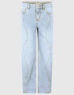 Ultra Wide Leg Fit Wavy Parel Jeans Bleached