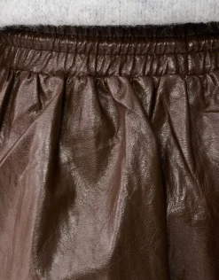 Vegan Leren Balloon Fit Mini Rok Bruin