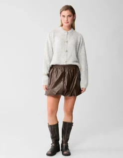 Vegan Leren Balloon Fit Mini Rok Bruin