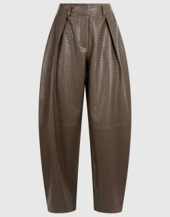 Vegan Leren Braided Barrel Fit Broek Donkerbruin
