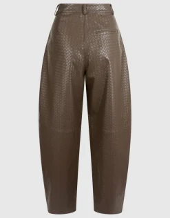 Vegan Leren Braided Barrel Fit Broek Donkerbruin