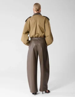 Vegan Leren Braided Barrel Fit Broek Donkerbruin