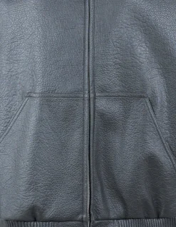 Vegan Leren Hooded Bomber Donkergrijs