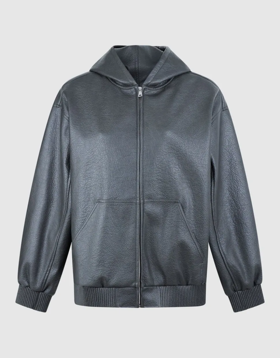 Vegan Leren Hooded Bomber Donkergrijs