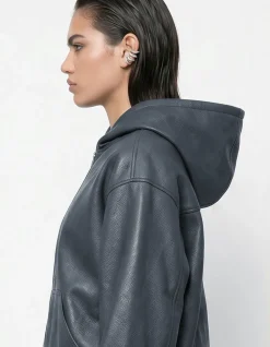 Vegan Leren Hooded Bomber Donkergrijs