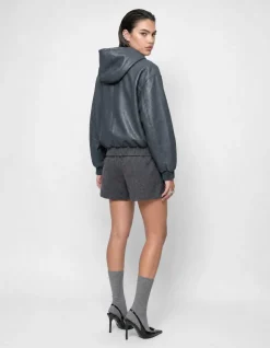 Vegan Leren Hooded Bomber Donkergrijs