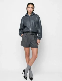 Vegan Leren Hooded Bomber Donkergrijs