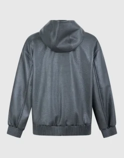 Vegan Leren Hooded Bomber Donkergrijs