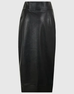 Vegan Leren Overlap Maxi Rok Zwart