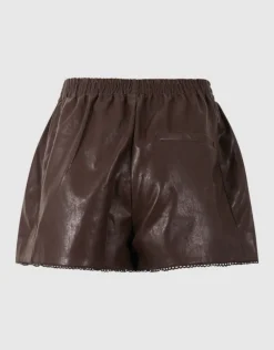 Vegan Leren Short Bruin