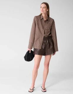 Vegan Leren Short Bruin