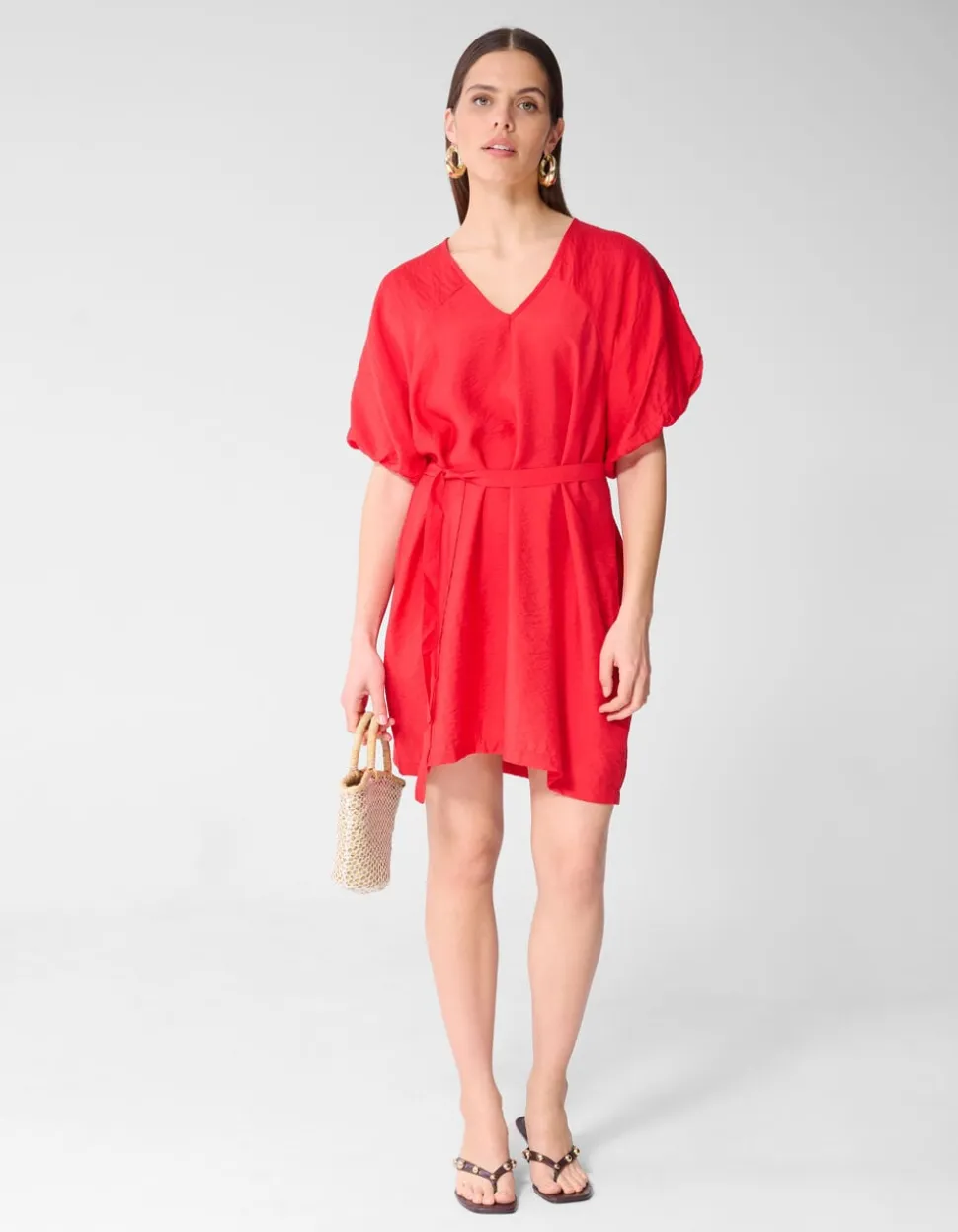 V-hals Mini Jurk Rood
