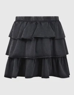 Washed Ruffle Mini Rok Donkergrijs