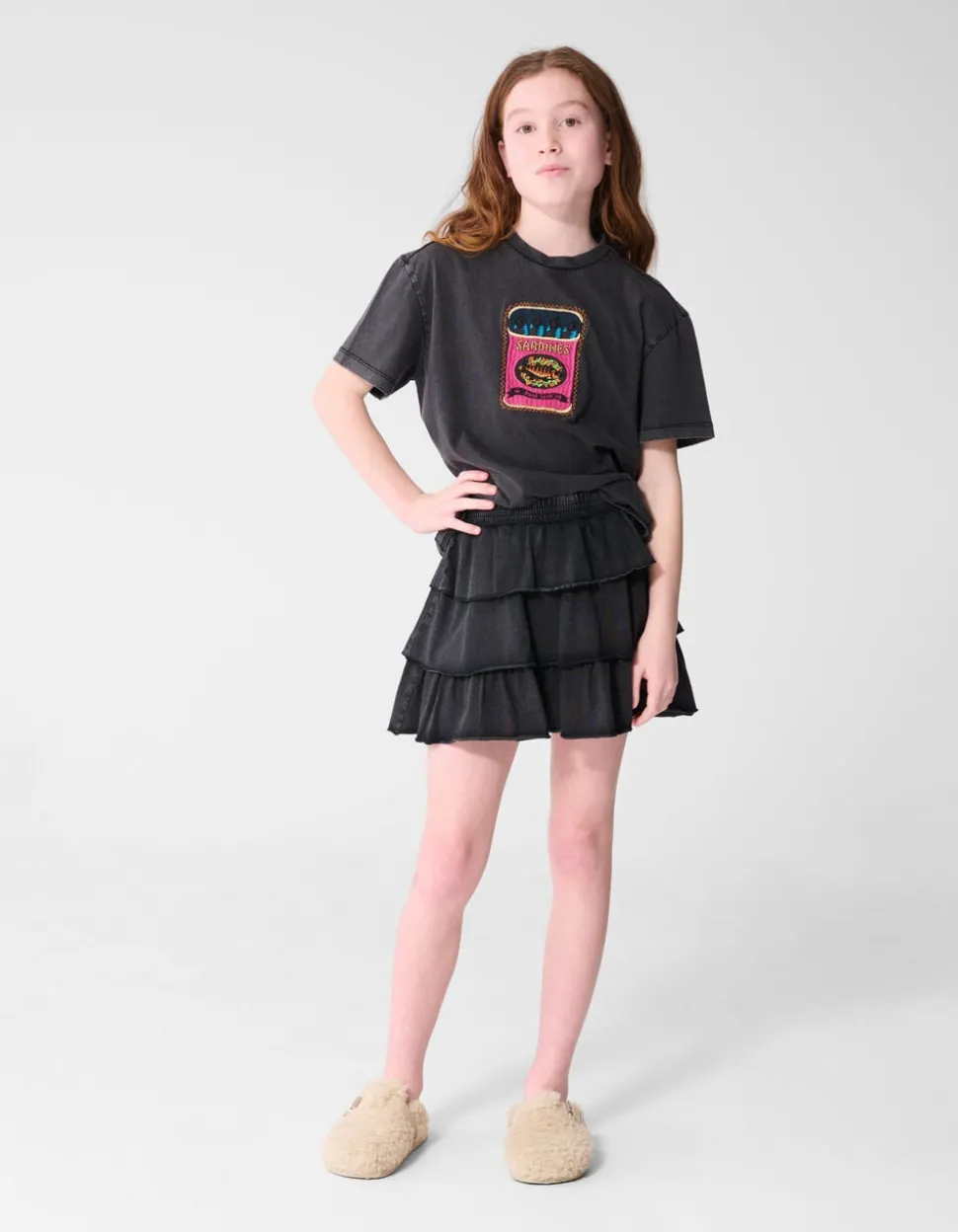 Washed Ruffle Mini Rok Donkergrijs