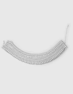 Waterval Strass Choker Ketting Zilver