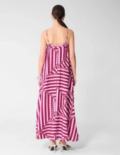 Wavy Printed Maxi Jurk Roze/Paars