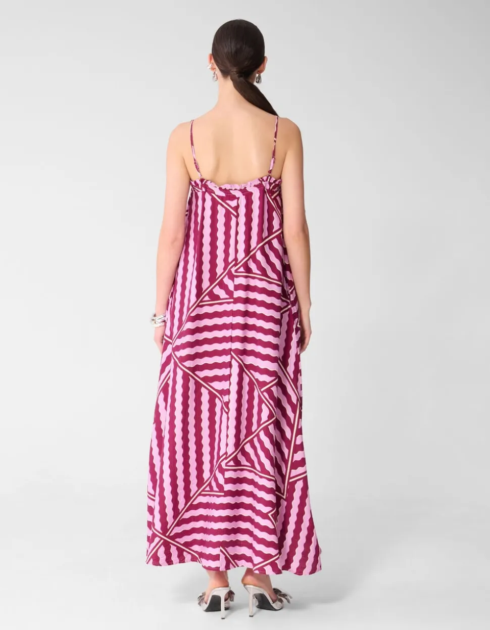 Wavy Printed Maxi Jurk Roze/Paars