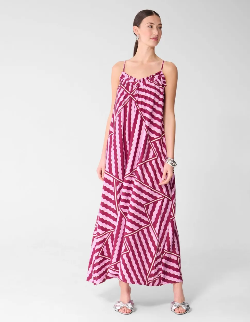 Wavy Printed Maxi Jurk Roze/Paars