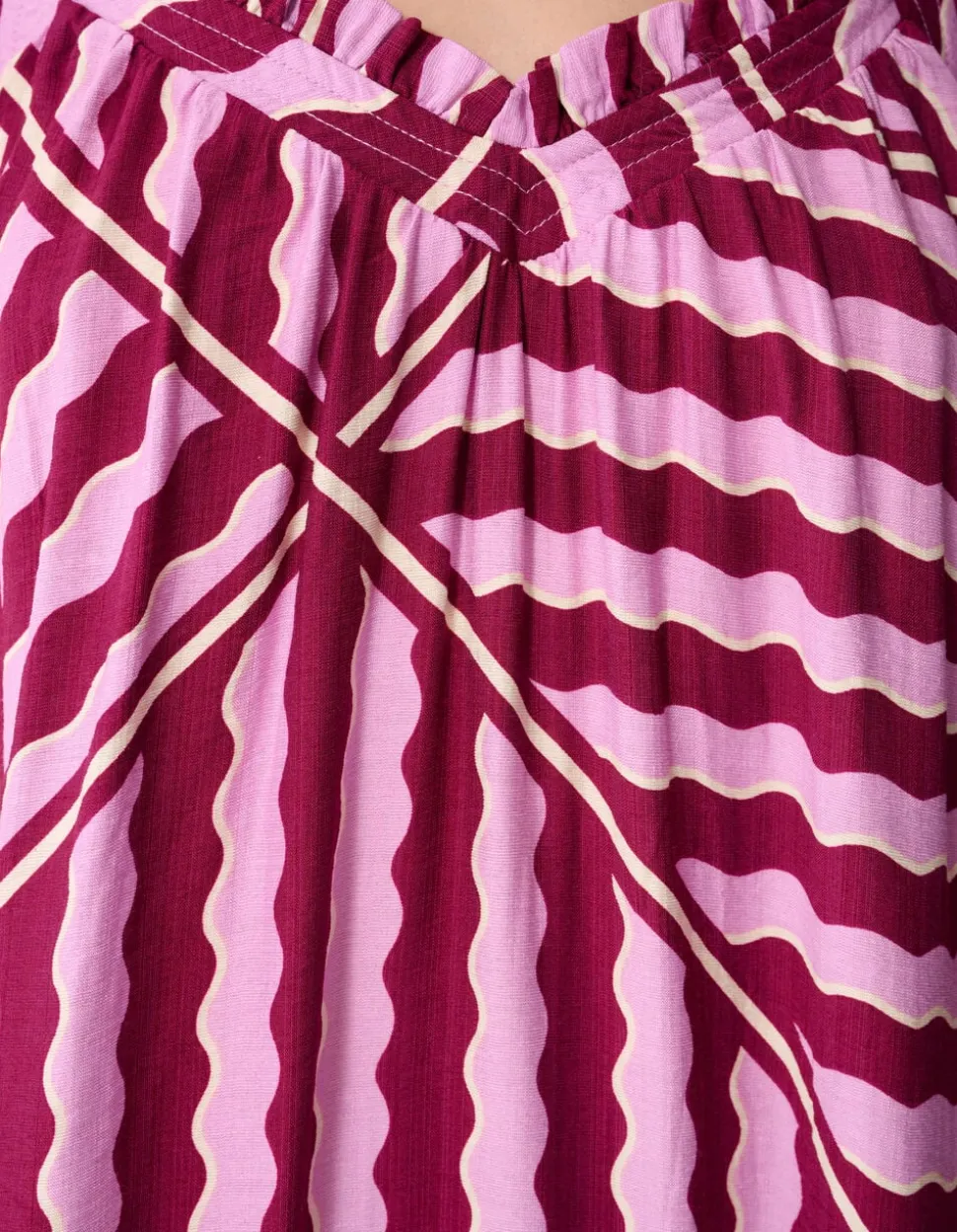 Wavy Printed Maxi Jurk Roze/Paars