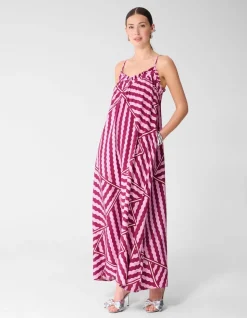 Wavy Printed Maxi Jurk Roze/Paars